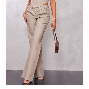 Tall Stone Faux Leather Tie Detail Wide Leg Pants - PrettyLittleThing